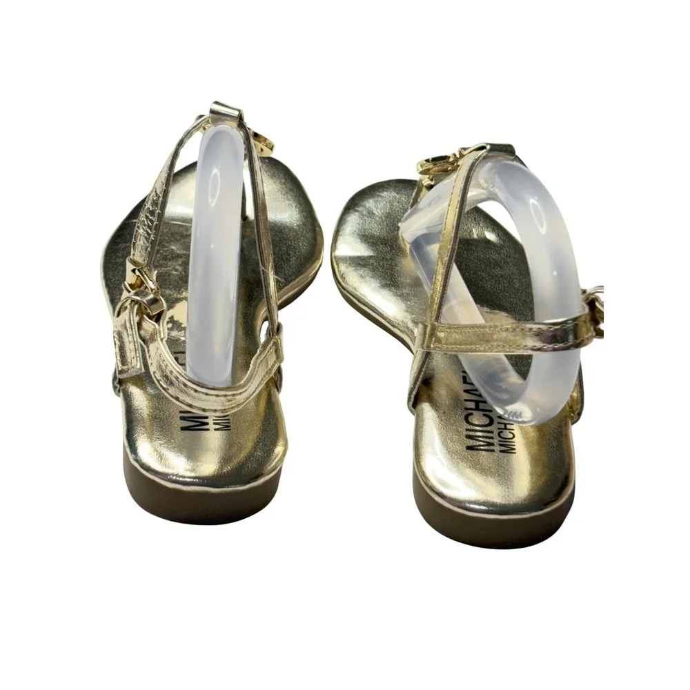 Michael Kors Mandy Thong T-Strap Sandals sz‎ 7 Gold Medallion Toddler